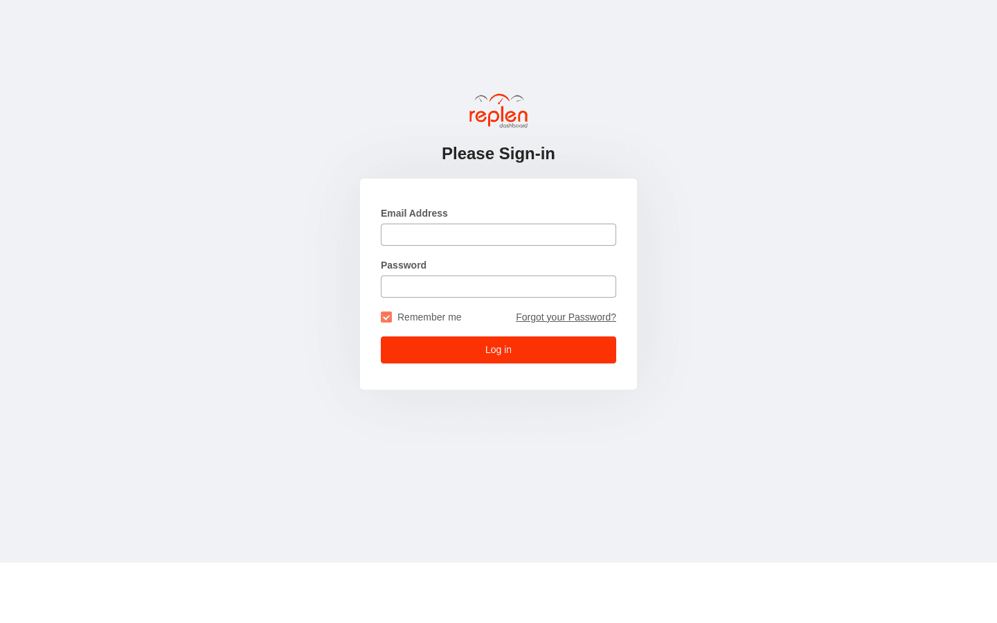 Replen Dashboard sign-in screen